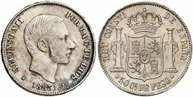 1885. Alfonso XII. Manila. 50 centavos. (Cal. 86). 12,85 g. Leves marquitas. Bella. EBC-/EBC.