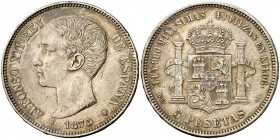1875*1875. Alfonso XII. DEM. 5 pesetas. (Cal. 25a). 25 g. Leves rayitas. MBC.