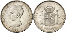 1891*1891. Alfonso XII. PGM. 5 pesetas. (Cal. 17). 24,82 g. MBC+.