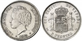 1893*1893. Alfonso XIII. PGL. 5 pesetas. (Cal. 21). 25,10 g. Leves marquitas. Limpiada. EBC-/EBC.