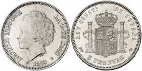 1894*1894. Alfonso XIII. PGV. 5 pesetas. (Cal. 23). 25 g. Limpiada. Leves golpecitos. Bella. EBC.