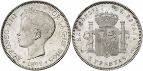1899*1899. Alfonso XIII. SGV. 5 pesetas. (Cal. 28). 25 g. Bella. Brillo original. S/C-.
