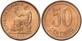 1937*34. II República. 50 céntimos. (Cal. 3). 6,01 g. S/C.