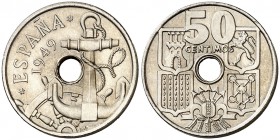 1949*E-51. Estado Español. 50 céntimos. (Cal. 137, como serie completa). 3,99 g. II Exposición Nacional de Numismática. Escasa. S/C.