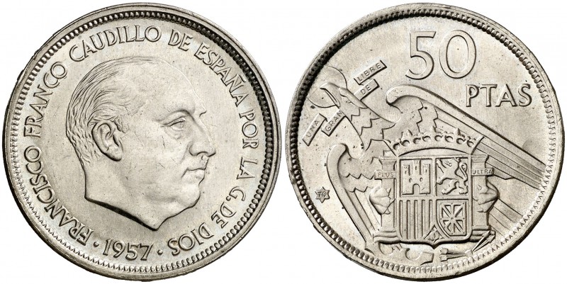 1957*70. Estado Español. 50 pesetas. (Cal. 23). 12,62 g. (Proof).