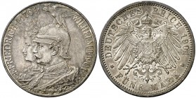 1901. Alemania. Prusia. Guillermo II. A (Berlín). 5 marcos. (Kr. 526). 27,76 g. AG. 200º Aniversario del reino de Prusia. Federico I-Guillermo II (170...