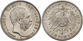 1902. Alemania. Sajonia. Alberto. E (Muldenhutten). 5 marcos. (Kr. 1256). 27,76 g. AG. EBC.