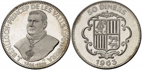 1963. Andorra. 50 diners. (Kr.UWC. M3). 28,30 g. AG. Proof.
