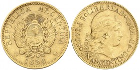 1888. Argentina. 5 pesos. (Fr. 14) (Kr. 31). 8,02 g. AU. Golpecitos. MBC.