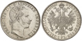 1861. Austria. Francisco José I. A (Viena). 1 florín. (Kr. 2219). 12,31 g. AG. EBC+.