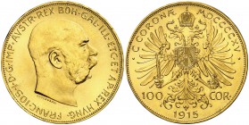 1915. Austria. Francisco José I. 100 coronas. (Fr. 507R) (Kr. 2819). 33,87 g. AU. Reacuñación. S/C.