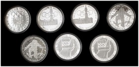 1974 a 1976. Austria. 100 chelines. (Kr. 2926 a 2929). AG. Juegos Olímpicos de invierno - Innsbruck '76. 7 monedas. En estuche. Proof.