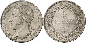 1847. Bélgica. Leopoldo I. 5 francos. (Kr. 3.2). 25 g. AG. EBC-.