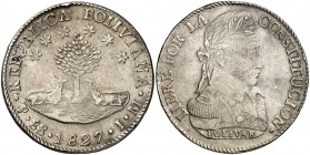 1827. Bolivia. Potosí. JM. 8 soles. (Kr. 97). 26,88 g. AG. MBC+/EBC-.