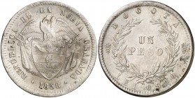 1858. Colombia. Nueva Granada. Bogotá. 1 peso. (Kr. 118). 24,79 g. AG. MBC+.