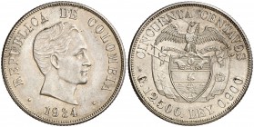 1934. Colombia. San Francisco. 50 centavos. (Kr. 274). 12,50 g. AG. EBC+.