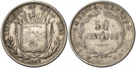1886. Costa Rica. GW. 50 centavos. (Kr. 124). 12,57 g. AG. MBC+.