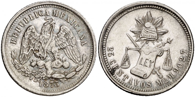 1873. México. (México). M. 25 centavos. (Kr. 406.7). 6,85 g. AG. EBC.