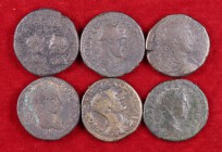 Lote de 6 bronces greco-romanos, todos con reverso incuso. A examinar. BC/MBC-.