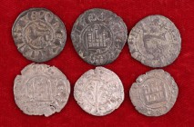 Lote de 5 monedas medievales castellanas y un diner de València. Total 6 monedas. A examinar. MBC-/MBC.