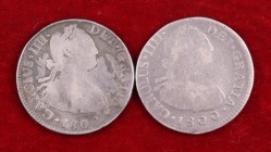 1800 y 1808. Carlos IV. Lima y México. 2 reales. 2 monedas. BC-/BC.