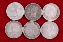 1869, 1892, 1894, 1900, 1904*04 y 1904*10. Gobierno Provisional y Alfonso XIII. 50 céntimos. Lote de 6 monedas. BC+/EBC-.