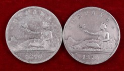 1870. Gobierno Provisional. SNM. 5 pesetas. 2 monedas. BC/BC+.