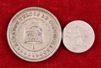 1865/3 y 1881. Colombia. Popayán. 1/4 décimo y 2 1/2 centavos. (Kr. 143.2 y 180). AG y CU-NI. MBC-/EBC.