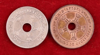 1888 y 1911. Congo. Administración Belga. 2 y 10 céntimos. CU / CU-NI. 2 monedas...