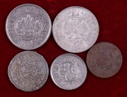(s. XX). Tíbet. Lote de 5 monedas, cuatro en plata. A examinar. MBC-/MBC+.
