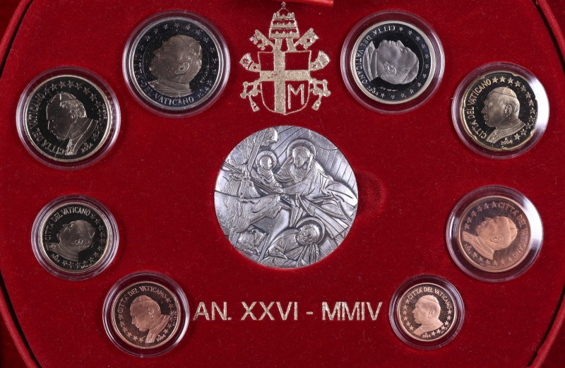 2004. Vaticano. R (Roma). 1, 2, 5, 10, 20, 50 céntimos y 1, 2 euros (8 monedas) ...