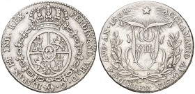 1808. Fernando VII. Madrid. Módulo 2 reales. (Ha. 2). 5,80 g. Plata. MBC+.