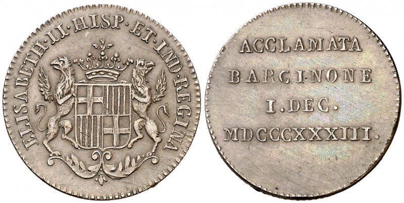 1833. Isabel II. Barcelona. Módulo 1 real. (Ha. 6) (V. 739) (V.Q. 13355) (Cru.Me...