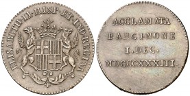 1833. Isabel II. Barcelona. Módulo 1 real. (Ha. 6) (V. 739) (V.Q. 13355) (Cru.Medalles 252). 3,51 g. Plata. EBC-.