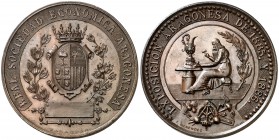 1886. (Zaragoza). Medalla de premio. (V. 534 var. metal). 71,13 g. Ø 54mm. Bronce. Grabador: F. Menéndez. S/C-.