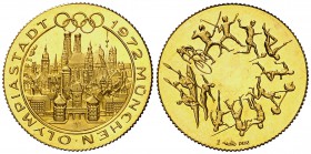 1972. Medalla conmemorativa de la Olimpiada de Moscú. 1,77 g. AU. Realizada por la Monnaie de París. Proof.