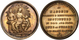 1830. Medalla francmasónica, logia instituida por el Duque de Sussex. 20,96 g. Ø 37 mm. Latón. Rara. EBC+.
