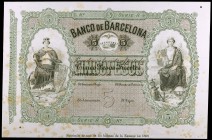 Banco de Barcelona. 5, 200 (dos) y 250 pesos fuertes. Serie de 4 facsímiles de emisiones entre 1845 y 1868. Tenues manchitas. (S/C).