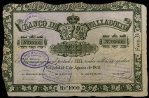 1857. Banco de Valladolid. 1000 reales de vellón. (Ed. 134) (Filabo 4VA) (Ruiz y Alentorn 553) (Pick S434). 1 de agosto. Serie D. 4 firmas, 2 rúbricas...