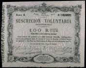 1870. La Tour de Peilz. 100 reales de vellón. (Ed. 196) (Filabo 11CR) (Ruiz y Alentorn 954). 30 de mayo. Serie A. I emisión. Sello en seco. EBC.