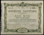 1870. La Tour de Peilz. 500 reales de vellón. (Ed. 198). 30 de mayo. Serie C. Leves dobleces. Escaso. EBC-.