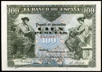 1906. 100 pesetas. (Ed. B97a). 30 de junio, serie A. Leve doblez. Escaso. EBC-.