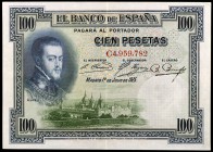 1925. 100 pesetas. (Ed. B107a) (Ed. 323a). 1 de julio, Felipe II. Serie C. MBC+.