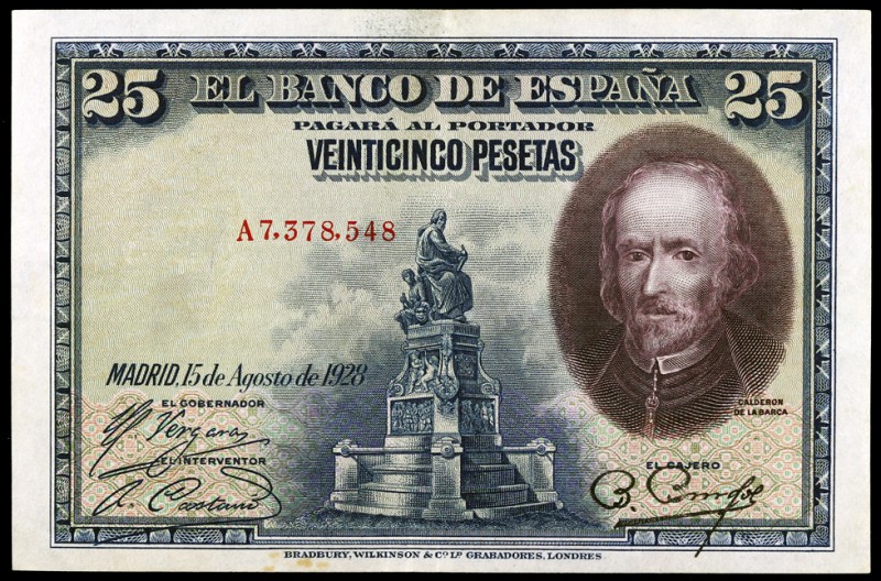 1928. 25 pesetas. (Ed. B112a) (Ed. 328a). 15 de agosto, Calderón de la Barca. Se...