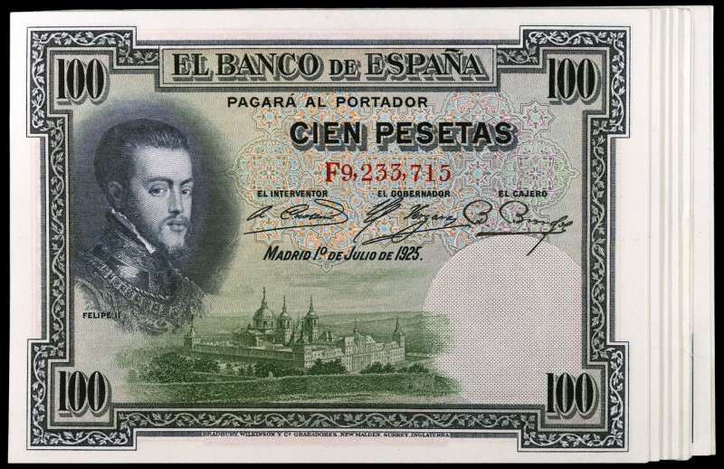 1925. 100 pesetas. (Ed. 350). 1 de julio, Felipe II. Lote de 35 billetes, serie ...