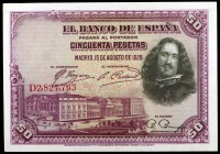 1928. 50 pesetas. (Ed. C5) (Ed. 354). 15 de agosto, Velázquez. Serie D. S/C-.