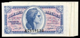 1937. 50 céntimos. (Ed. 391). Lote de 15 billetes, serie A. Se incluyen parejas y trío correlativo. S/C-/S/C.