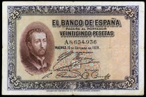 1926. 25 pesetas. (Ed. 402). 12 de octubre, San Francisco Javier. Serie A. Sello en seco del Estado Español - Burgos. MBC-.
