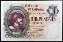 1940. 1000 pesetas. (Ed. D46) (Ed. 445). 21 de octubre, Carlos I. Leves roturas. Raro. MBC.