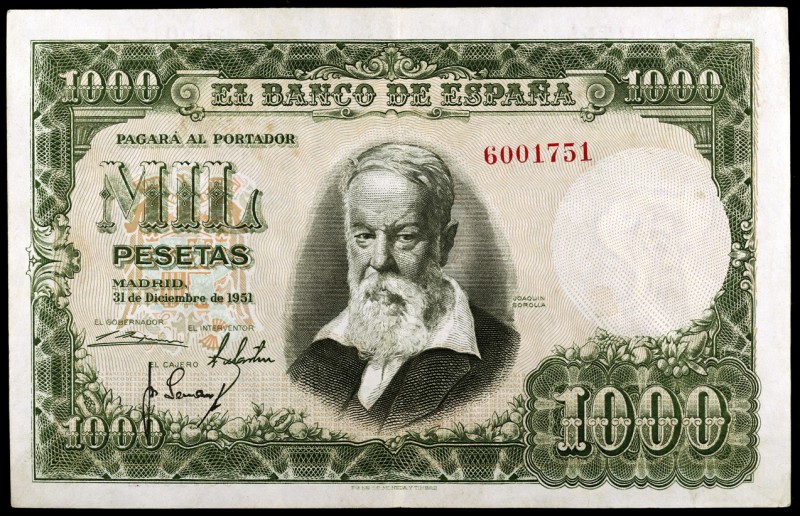 1951. 1000 pesetas. (Ed. D64) (Ed. 463). 31 de diciembre, Sorolla. Sin serie. MB...